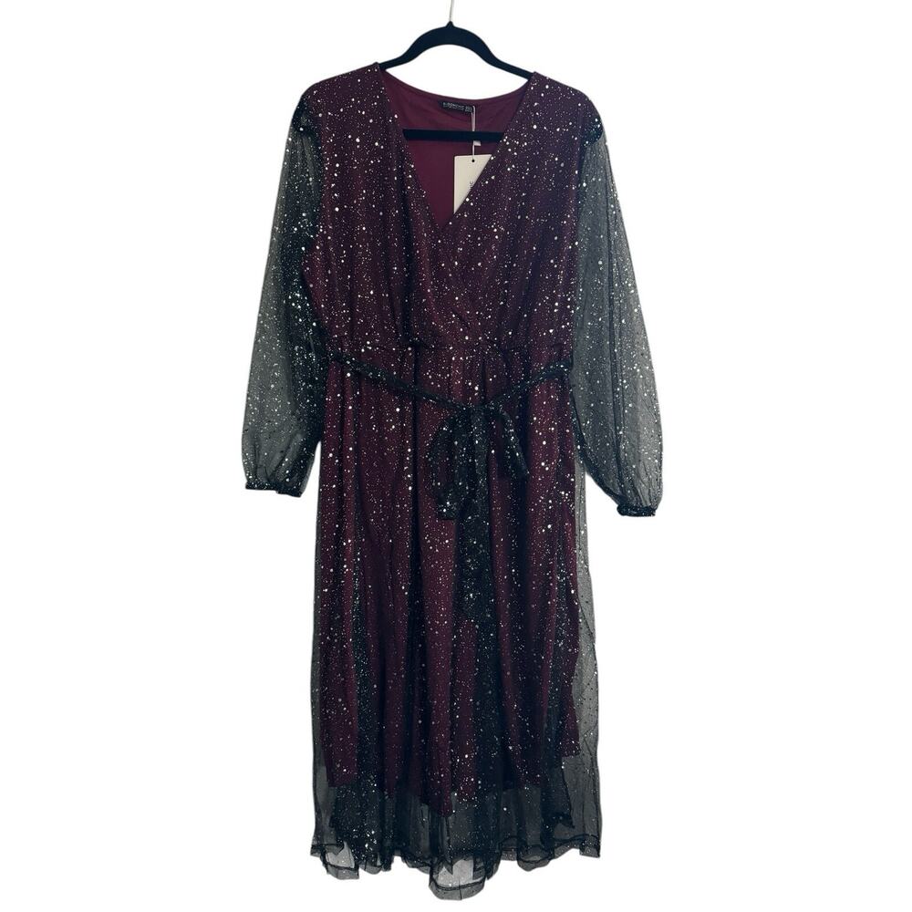 NWT Bloomchic Dress 14-16 Black Sheer Silver Burgundy Wine Fairy Witchy #3622 - Picture 1 of 10